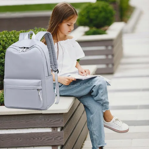 Vista 8 de Bluboon Mochila para la escuela para niños, mochila para niñas, mochila para computadora portátil, regalos para mujeres, Gris (Pure Grey), Mochilas