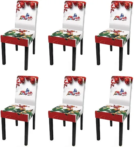 Vista 7 de XMNTG Juego de 6 fundas para sillas de Navidad, con estampado de ciervos, decoración de Navidad, fundas extraíbles para sillas antideslizantes Negro
