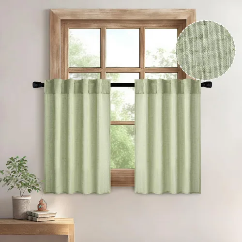 Vista 30 de MIULEE - Cortinas semitraslúcidas suaves y gruesas con textura de lino para cocina y ventana de baño, con trabilla trasera y bolsillo para Blanco