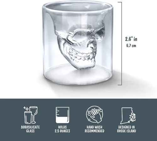 Vista 10 de Vaso de chupito de vidrio en forma de calavera Fred & Friends., DOOMED calavera de cristal, N/A, DOOMED