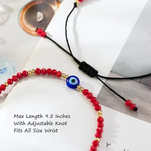 Vista 4 de Tarsus Delicadas pulseras de cuentas de mal de ojo ajustable amuleto de cuerda para mujeres y hombres