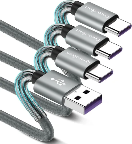 Vista 13 de Paquete de 2 cables de carga de 3 pies (carga rápida de 3 A), cargador USB C tipo cable gris cielo para iPhone 15 Pro, Samsung A32/A12/A10e/A20