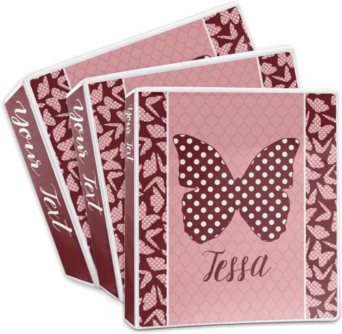 Vista 3 de Carpeta personalizada de 3 anillas con diseño de mariposas y lunares, 1 pulgada
