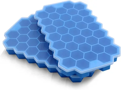 Vista 11 de Bandejas de cubitos de hielo para congelador con tapa-37 cuadrícula de silicona para moldes pequeños de cubitos de hielo, fácil de liberar y Azul