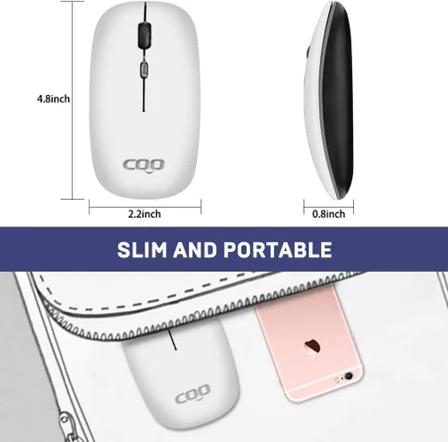 Vista 7 de Ratón inalámbrico COO, ratón Bluetooth recargable delgado con LED Dual Mode Mouse with 3 DPI Levels & Silent Click, Bluetooth 5.1/2.4G Wireless
