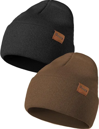 Vista 19 de Gorro de punto para hombre y mujer, gorro de invierno de punto, gorro de calavera, gorro de nieve a rayas, gorro térmico con puños 2p-negro+verde