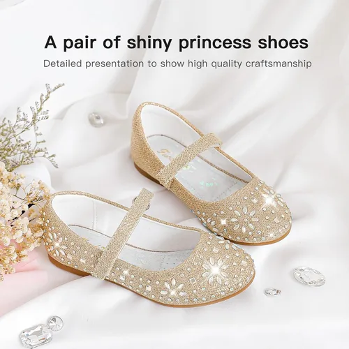 Vista 3 de Furdeour Zapatos de vestir para niñas, zapatos de ballet de princesa con purpurina para boda, fiesta, boda, fiesta, dama de honor, zapatos planos