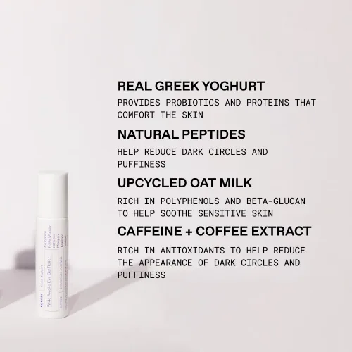 Vista 2 de KORRES Greek Yoghurt Wide Awake Eye Gel Serum con ácido hialurónico y cafeína para ojeras y ojos hinchados, Roller Ball, iluminador e hidratante