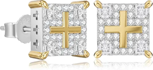 Vista 14 de KRKC&CO Earrings Stud for Men, Silver Post Square Earrings 2-Dorado-b