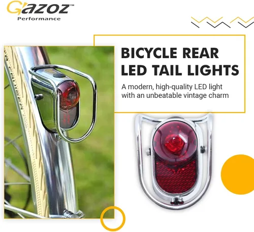 Vista 2 de Accesorios para bicicleta - Luces traseras LED traseras - Chrome Old School Vintage Classic Tour W/Baterías (LM-002)