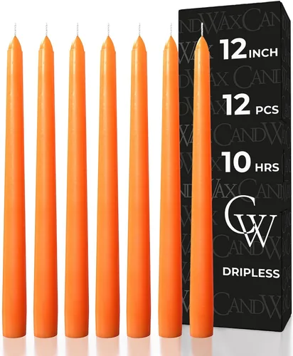 Vista 43 de CANDWAX Juego de 12 velas cónicas color naranja de 8 pulgadas, sin goteo, sin perfume, de larga duración, perfectas para fiesta de Halloween