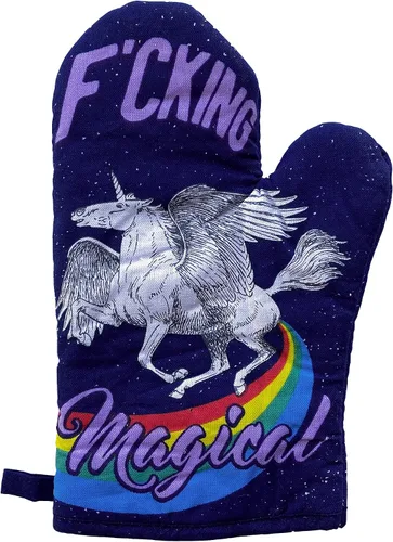 Vista 2 de Crazy Dog T-Shirts Fcking - Guante mágico para horno, divertido y mítico unicornio caballo de cocina, divertido diseño gráfico, utensilios de cocina