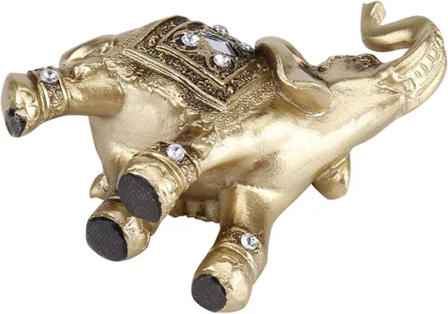 Vista 5 de Elegante estatua dorada de elefante, escultura respetuosa con el medio ambiente, fortuna para regalos de decoración del hogar (9 x 9)