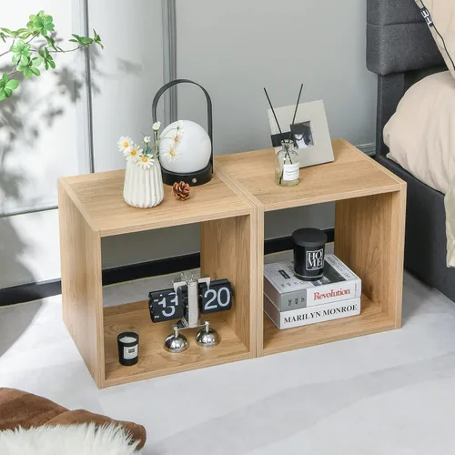Vista 4 de Giantex Organizador de estantería de 2 cubos, estantería abierta de 2 niveles de 15 pulgadas de alto con dispositivo anti-caída, organizador