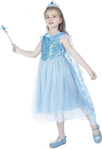 Vista 7 de Kantenia Sequin Little Girl Princess Dress Halloween Cosplay Costume Birthday Fancy Party Dress Up Outfits Age 2-12 Years