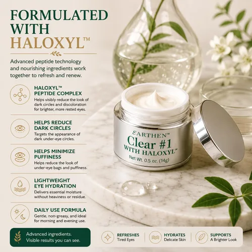 Vista 3 de Earthen Clear #1 Crema de ojos 0.5 onzas – Tratamiento de péptidos Haloxyl para ojeras, bolsas debajo de los ojos, hinchazón, líneas finas