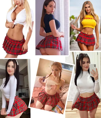 Vista 4 de Avidlove Lencería para mujer, disfraz de juego de rol, minifalda a cuadros, trajes de colegiala