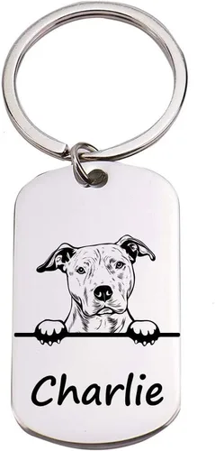 Vista 2 de American Pitbull Terrier Gifts, Personalized American Pitbull Terrier Keychain, Custom Engraved Dog Keychain, Memorial Keepsake for Dog Mom and Dad