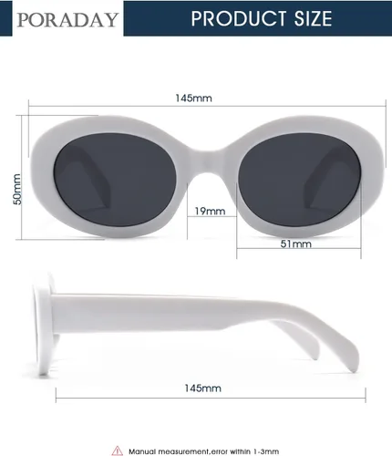 Vista 6 de PORADAY Lentes de sol ovalados modernos y gruesos para mujer, lentes de sol retro estrechos y gruesos, tonos degradados, redondos