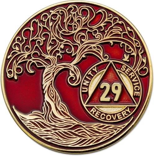 Vista 223 de 1 año Sobriety Mint Twisted Tree of Life Medallón de recuperación AA chapado en oro, chip/ficha - negro
