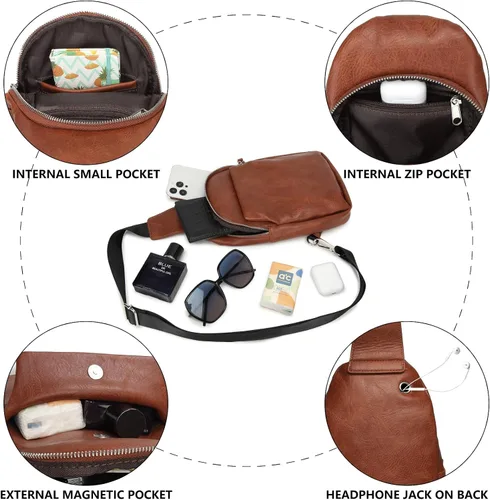 Vista 5 de Bolso bandolera pequeño para hombre, mochila bandolera de piel sintética para viajes, ciclismo
