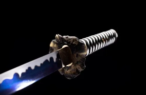 Vista 7 de Espada katana samurái japonesa, acero de alto carbono 1060 tradicional hecha a mano, llama azul espiga completa