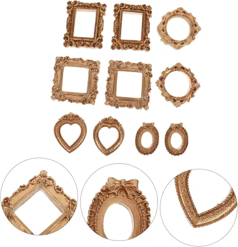 Vista 9 de Vintage Mini Resin Picture Frames Set, 10pcs Baroque Gold