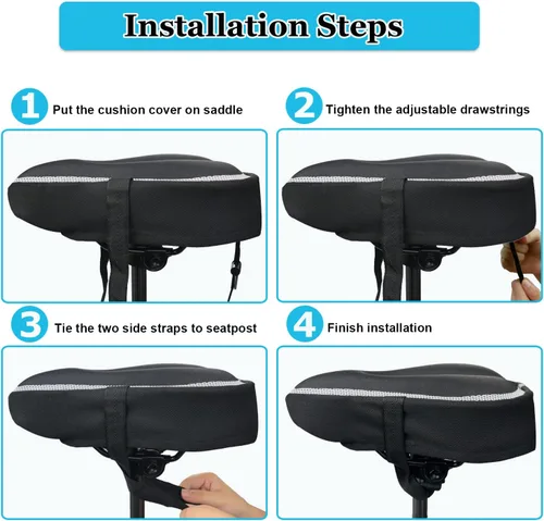Vista 6 de Geronmine Funda de Asiento de Bicicleta de Gel Acolchada Cubiertas de Sillín de Bicicleta para Mujeres y Hombres, Funda de Cojín de Asiento