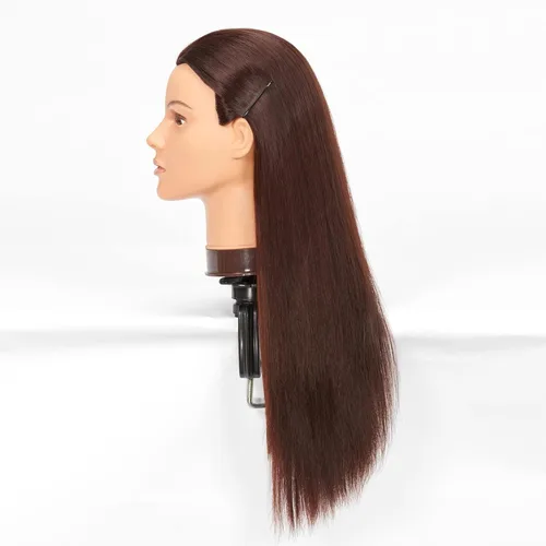 Vista 4 de Cabeza de maniquí de 26-28 pulgadas, cabeza de maniquí Yaki de fibra sintética para peluquería y cosmetología, maniquíes, cabeza de práctica