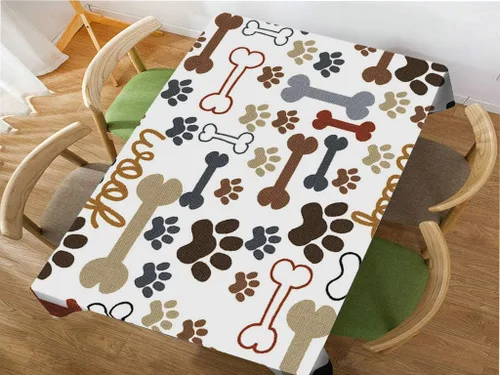 Vista 3 de Moslion Mantel rectangular decorativo con estampado de patas de perro y perro, para comedor, barbacoa, picnic, mesa auxiliar, 60 x 84 pulgadas