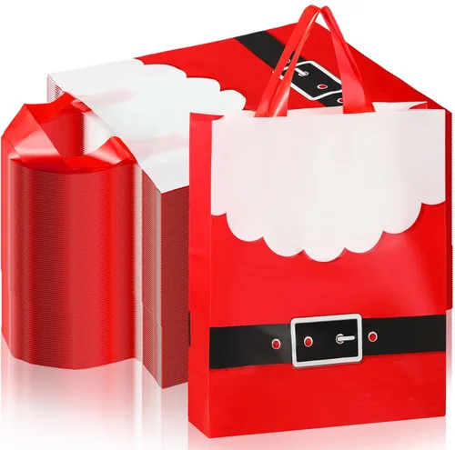 Vista 7 de Cholemy Paquete de 200 bolsas de regalo de Navidad a granel, bolsas de regalo de mercancía navideña con asas, bolsas de compras reutilizables