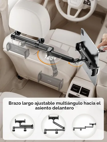 Vista 3 de Tryone Soporte para tablet para reposacabezas para accesorios de automóvil: [brazo de 18.11 pulgadas de largo] Soporte 3 en 1 para tableta de Negro