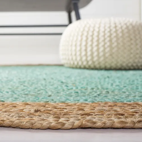 Vista 4 de SAFAVIEH Natural Fiber Collection - Alfombra ovalada, 2 pies 6 pulgadas x 4 pies, ovalada, azul aguamarina y marrón natural, yute hecho a mano