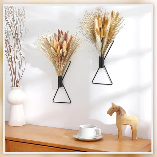 Vista 7 de Peryiter 2 Piezas de Decoración de Pared Boho Arte de Pared de Metal Macetas Colgantes en Forma de X con Pampas Artificiales Decoración Moderna