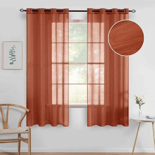 Vista 27 de MIULEE 2 paneles de cortinas semitransparentes beige para ventana, elegantes con ojales en la parte superior, cortinas de gasa