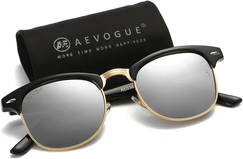 Vista 63 de AEVOGUE Gafas de sol polarizadas para mujeres y hombres semi marco retro gafas de sol AE0369