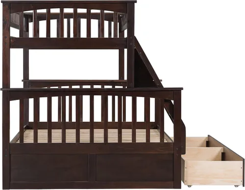 Vista 8 de Harper & Bright Designs Litera convertible de madera individual sobre cama matrimonial con 2 cajones de almacenamiento y escalera, se puede dividir