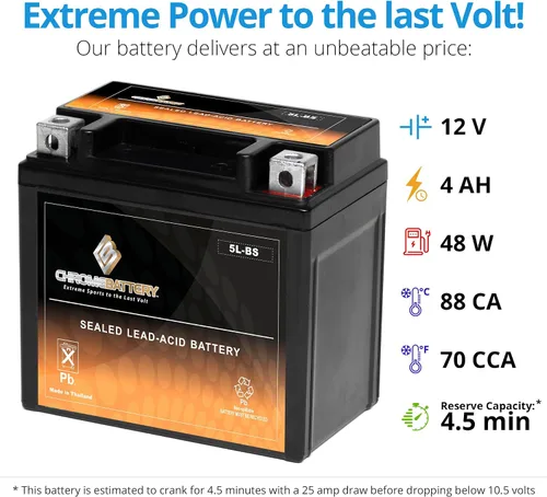 Vista 3 de Batería de motocicleta YTX5L-BS de alto rendimiento, libre de mantenimiento, sellada con AGM