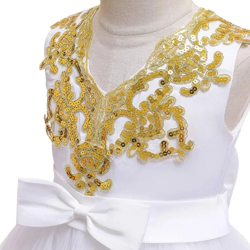 Vista 3 de ODASDO Vestido de niña de flores para niños, con lentejuelas, lazo, tutú, princesa, boda, dama de honor, fiesta de cumpleaños, desfile, 6M-11T