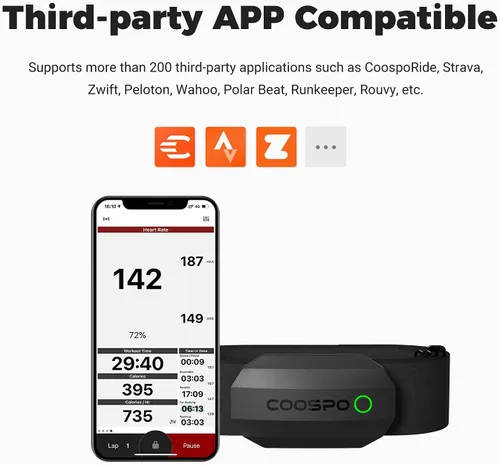 Vista 3 de COOSPO Bluetooth Heart Rate Monitor Chest Strap H808S, ANT+ BLE HR Monitor Chest, HRM IP67 Waterproof, 300H