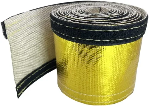 Vista 7 de Funda de protección térmica para tubo de escape, protector térmico para línea de combustible, manga de calor para alambre, funda de calor dorada