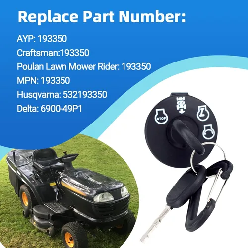 Vista 3 de Interruptor de encendido de arranque con llaves, 4 posiciones, se adapta a Husqvarna AYP Craftsman Sears Poulan cortacésped Rider Replace193350