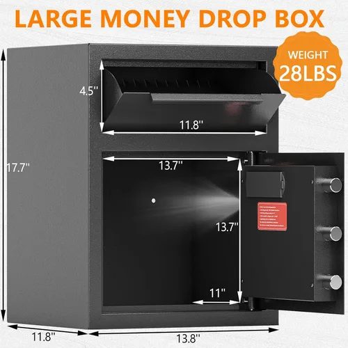 Vista 8 de Caja fuerte de depósito ignífuga de 2.0 pies cúbicos, caja de seguridad con ranura de depósito frontal y cerradura con combinación digital