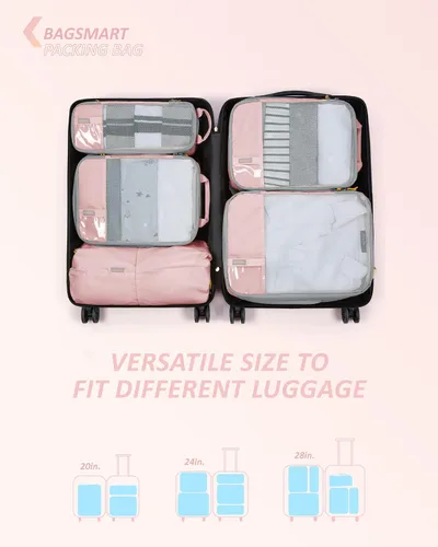 Vista 6 de BAGSMART - Juego de 6 cubos de compresión para maletas, juego de 6, 4 y 2, cubos organizadores de viaje, juego de bolsas expandibles, organizadores