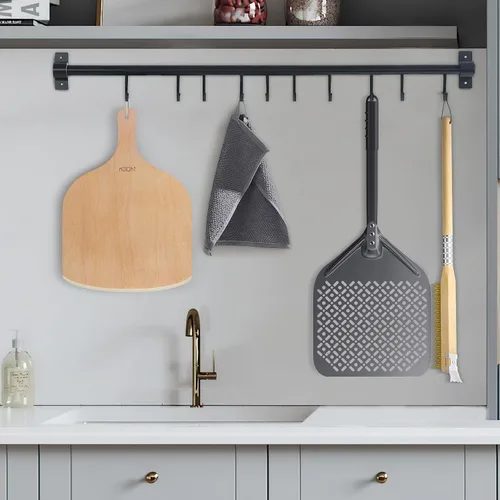 Vista 6 de Paquete de 2 cáscaras de madera para pizza, juego de paletas grandes de pizza de 12 pulgadas para horno, piedra, sartén o parrilla, espátula