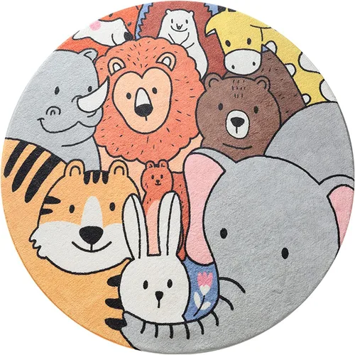 Vista 2 de ABREEZE Alfombra de juegos para niños, alfombra redonda de 4 pies para zoológico, suave felpa antideslizante, alfombra para niños, para dormitorio