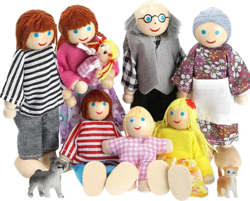 Vista 9 de Skylety 10 piezas de set de casa de muñecas de madera con figuras de mini personas, muñecas para casa de muñecas, figuras de madera para jugar