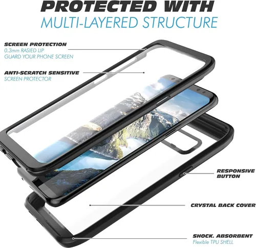 Vista 3 de Funda para Samsung Galaxy S8, carcasa de cuerpo completo con protector de pantalla integrado, delgado, transparente, absorbente de golpes, a prueba