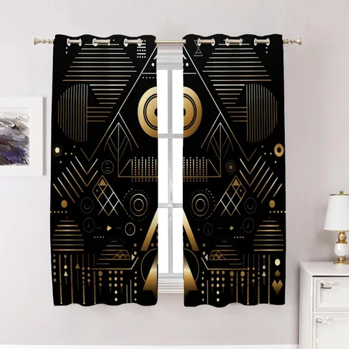 Vista 52 de Cortinas geométricas de cocina para ventanas, color negro, blanco, turquesa, cenefas opacas de poliéster multicapa para cocina, paquete de 2