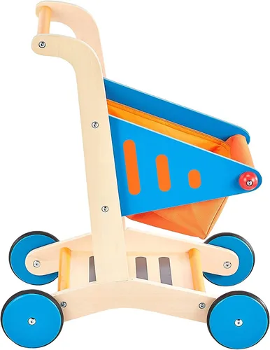 Vista 4 de Carrito de compras de madera para niños Hape galardonado Multi, L: 16.9, W: 11.8, H: 19.8 pulgadas, Multi, Carrito de compras de juguetes